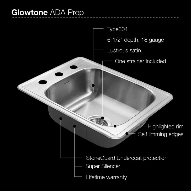 Budget π Houzer Inc. Houzer A1722-7BS-1 ADA Glowtone Stainless Steel 3-Hole Bar/Prep Sink π₯° 5 Budget π Houzer Inc. Houzer A1722-7BS-1 ADA Glowtone Stainless Steel 3-Hole Bar/Prep Sink π₯° - Image 3