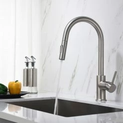Cheapest 🛒 Blossom Kitchen & Bath Supply Brass Single Handle Pull Out Kitchen Faucet, Brush Nickel 🥰 -kitchen fixtures Shop 01b180700e480771 4393 w800 h800 b0 p0