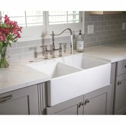 Budget 💯 SINKOLOGY Austen 33" Farmhouse Fireclay Double Bowl Kitchen Sink, Crisp White And Care Kit 💯 -kitchen fixtures Shop 05c1d77b0dcef1a5 7859 w800 h800 b0 p0