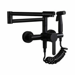 Best Sale 👏 Homary Retractable Wall-mounted Pot Filler Matte Black Kitchen Faucet With Spray 😍