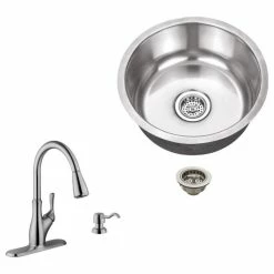 Wholesale 🔥 Magnus Stainless Steel 18-Gauge Single Bowl Round Bar Sink, Gooseneck Kitchen Faucet 🔔