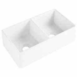 Budget π― SINKOLOGY Austen 33" Farmhouse Fireclay Double Bowl Kitchen Sink, Crisp White And Care Kit π―