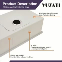 Hot Sale 🧨 Vuzati 30"x18"x9" Undermount Single Bowl Stainless Steel Kitchen Sink 🎁 -kitchen fixtures Shop 2f6133730366ea18 4099 w800 h800 b0 p0