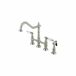 Wholesale ✨ Kingston Brass Bridge Kitchen Faucet With Brass Sprayer, Brushed Nickel ✨