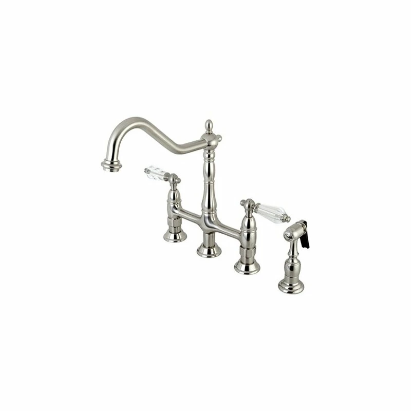 Wholesale ✨ Kingston Brass Bridge Kitchen Faucet With Brass Sprayer, Brushed Nickel ✨ 3 Wholesale ✨ Kingston Brass Bridge Kitchen Faucet With Brass Sprayer, Brushed Nickel ✨