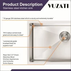 Hot Sale 🧨 Vuzati 30"x18"x9" Undermount Single Bowl Stainless Steel Kitchen Sink 🎁 -kitchen fixtures Shop 500142db0366ea15 4099 w800 h800 b0 p0