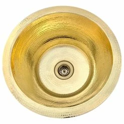 Deals ❤️ Hammermarc-CopperSinksDirect 14" 🔨 Hammered Brass Bar Sink - Shiny Brass, With Drain 👏