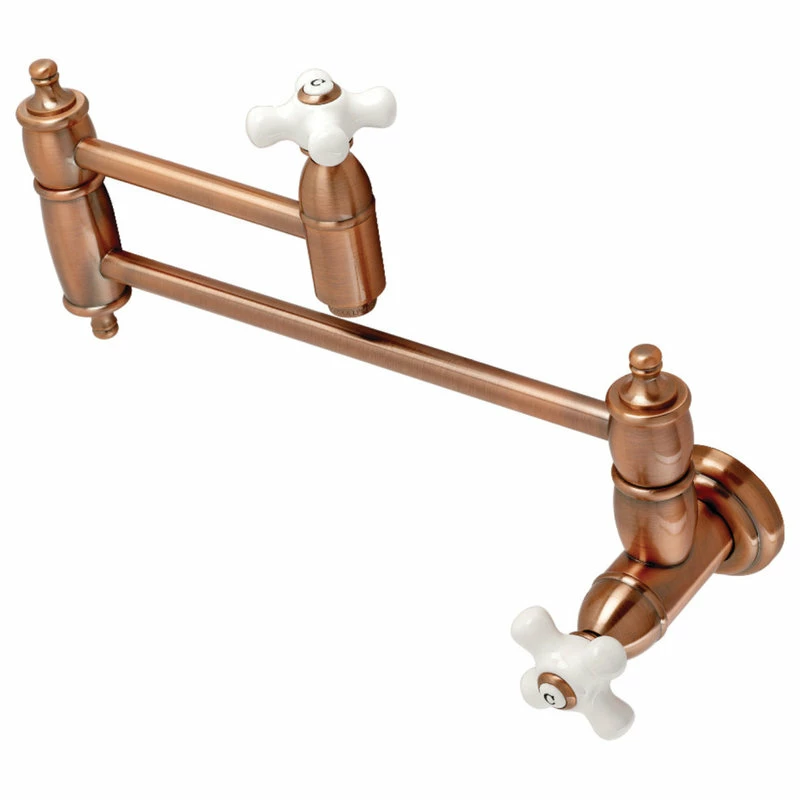 Best Sale π Kingston Brass KS310PXAC Restoration Two-Handle Wall Mount Pot Filler, Antique Copper π 3 Best Sale π Kingston Brass KS310PXAC Restoration Two-Handle Wall Mount Pot Filler, Antique Copper π