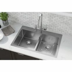 Budget 🎉 Elkay ECTSRA33229TBG1 Crosstown Stainless Steel 33" Sink Kit With Aqua Divide 1 Hole 😉