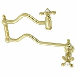 Best Pirce 👍 Kingston Brass KS2107AX Heritage Wall Mount Pot Filler, Brushed Brass 🤩