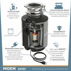 Flash Sale 🎁 Moen GX50C GX 1/2 HP Continuous Garbage Disposal - Stainless Steel ✔️ -kitchen fixtures Shop 65a1ad700e42c004 2411 w800 h800 b0 p0