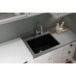 Hot Sale 🥰 Elkay ELGU251912PDBK0 Quartz Classic 25" Laundry Sink With Perfect Drain, Black 😀