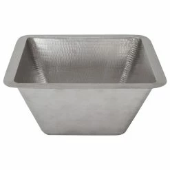 Hot Sale ✨ Premier Copper Products Square 🔨 Hammered Copper Bar/Prep Sink In Electroless Nickel With 2" Drain Size, 2 😀