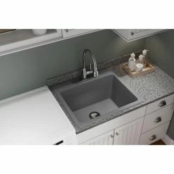 Cheapest 🔔 Elkay ELG252212PDGS0 Quartz Classic 25" Laundry Sink With Perfect Drain, Greystone 🔔