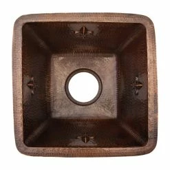 Best Pirce ⭐ Premier Copper Products 15" Square Fleur De Lis Copper Bar/Prep Sink With 2" Drain Size, 3.5" ⌛ -kitchen fixtures Shop 8321f0da00774cdd 4603 w800 h800 b1 p0