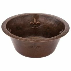 Brand new ⌛ Premier Copper Products 16" Round Copper Bar Sink With Fleur De Lis And 2" Drain Size, 2" 💯