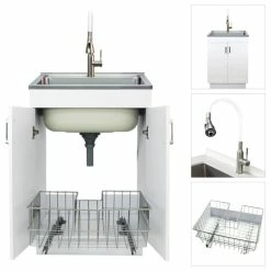 Hot Sale 😉 Transolid 24-in All-in-One Laundry/Utility Sink Kit With Faucet In White, Laundr 🔔