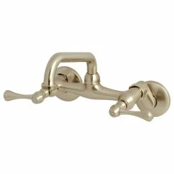 Outlet 👍 Kingston Brass 2-Handle Wall Mount Laundry Faucet, Brushed Nickel 🥰