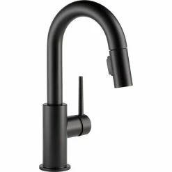 Hot Sale 👏 Delta Faucet Delta Trinsic Single Handle Pull-Down Bar/Prep Faucet, Matte Black, 9959-BL-DST 😍