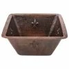 Best Pirce ⭐ Premier Copper Products 15" Square Fleur De Lis Copper Bar/Prep Sink With 2" Drain Size, 3.5" ⌛