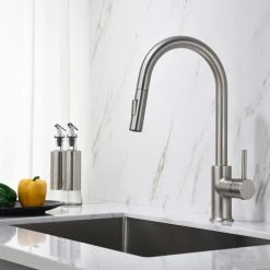 Cheapest 🛒 Blossom Kitchen & Bath Supply Brass Single Handle Pull Out Kitchen Faucet, Brush Nickel 🥰 -kitchen fixtures Shop b2c1c9fd0e480774 4393 w800 h800 b0 p0