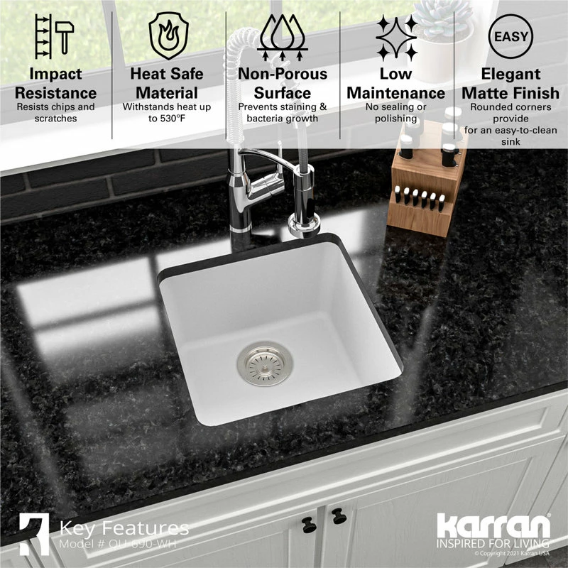 Coupon π Karran Undermount Quartz Composite 17" Bar Single Bowl Sink, White π₯ 7 Coupon π Karran Undermount Quartz Composite 17" Bar Single Bowl Sink, White π₯ - Image 5