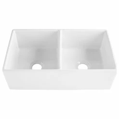 Budget 💯 SINKOLOGY Austen 33" Farmhouse Fireclay Double Bowl Kitchen Sink, Crisp White And Care Kit 💯 -kitchen fixtures Shop cc319b7b0dcef1a0 7859 w800 h800 b1 p0