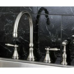 Cheapest 👍 Kingston Brass Widespread Kitchen Faucet With Brass Sprayer, Brushed Nickel 😉 -kitchen fixtures Shop cf819b480bd8d0bb 4745 w800 h800 b0 p0