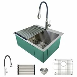 Best Pirce ❤️ Transolid Dual-Mount Utility Sink Kit, Brushed Stainless, Sink, Faucet, Roll Mat ⌛