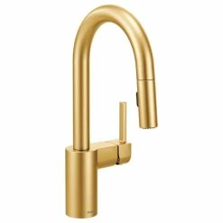 Best Sale ❤️ Moen Align Brushed Gold One-Handle Pulldown Bar Faucet ❤️