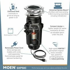 Top 10 🛒 Moen GXP50C GX Pro 1/2 HP Continuous Garbage Disposal - Stainless Steel ⭐ -kitchen fixtures Shop f7317963010b3582 6578 w800 h800 b0 p0