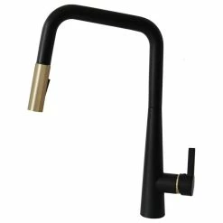 Wholesale 🔥 Stylish Modern Single Handle Pull Down Sprayer Kitchen Faucet In Matte Black/Gold Finish ❤️