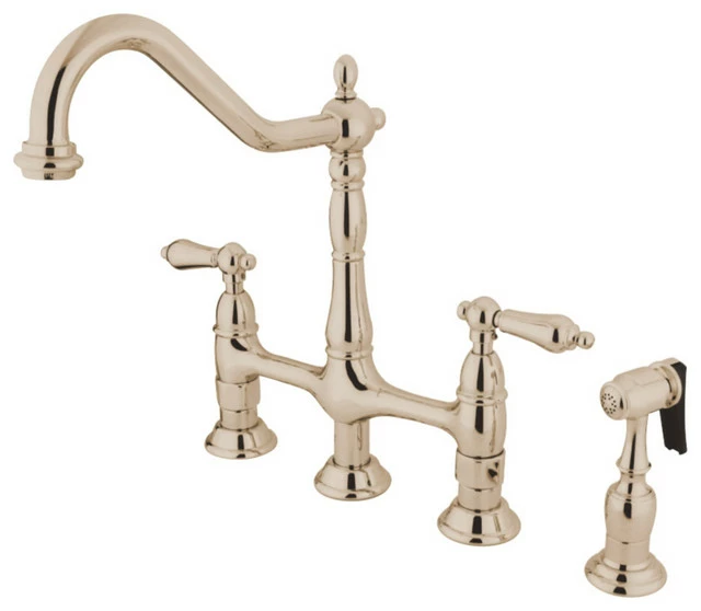 Hot Sale π Kingston Brass KS1276ALBS Heritage 8 In. Bridge Kitchen Faucet,Brass Sprayer, Polished Nickel π 3 Hot Sale π Kingston Brass KS1276ALBS Heritage 8 In. Bridge Kitchen Faucet,Brass Sprayer, Polished Nickel π