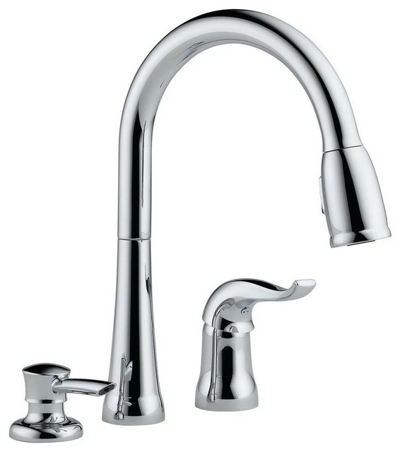 Discount βοΈ Delta Faucet Delta Kate Single Handle Pull-Down Kitchen Faucet With Soap Dispenser, Chrome π 3 Discount βοΈ Delta Faucet Delta Kate Single Handle Pull-Down Kitchen Faucet With Soap Dispenser, Chrome π