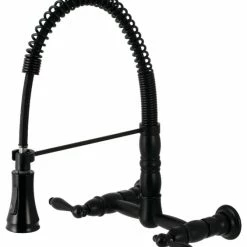 Cheap 👍 Kingston Brass GS1240AL Two-Handle Wall-Mount Pull-Down Sprayer Kitchen Faucet, Matte Black 🤩