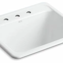 Deals 😍 Kohler Glen Falls Top-/Under-Mount Utility Sink With 3 Faucet Holes, White ✔️